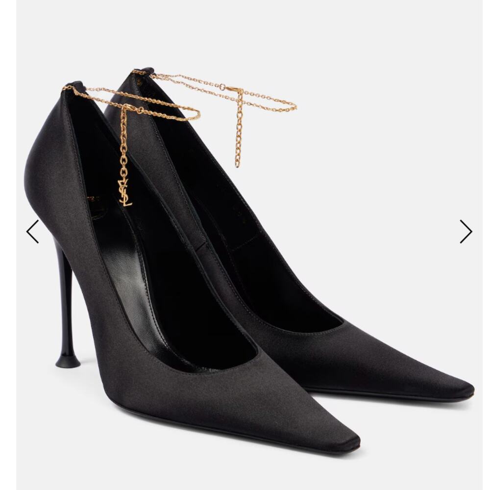 Saint Laurent Black Heels with Gold Chain